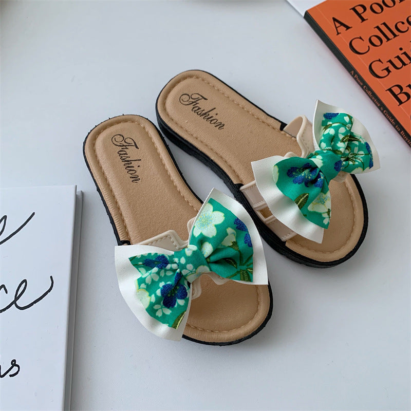 Venta al por mayor Bowknot Children's Slippers Leather Baby Supplies